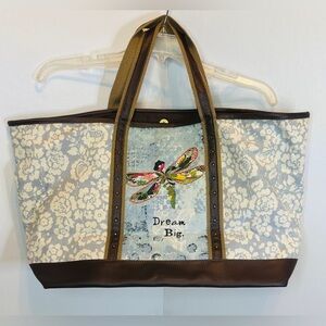 Extra Large Inspirational Floral Dragonfly Dream Big Tote Bag Kelly Rae Roberts